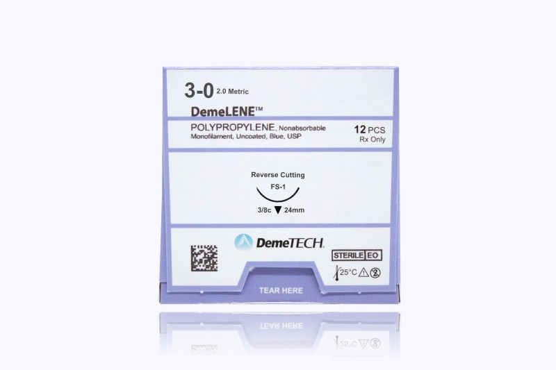 3-0 DEMETECH DEMELENE POLYPROPYLENE BLUE 18" FS-1 REVERSE CUTTING