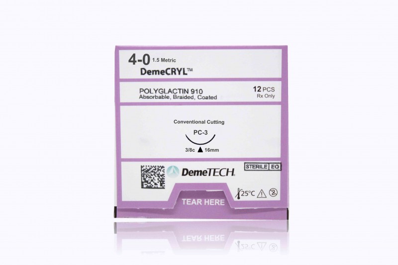 4-0 DEMETECH DEMECRYL PGLA UNDYED 18" PC-3 CONVENTIONAL CUTTING