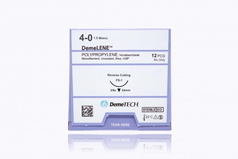 4-0 DEMETECH DEMELENE POLYPROPYLENE BLUE 30" FS-1 REVERSE CUTTING