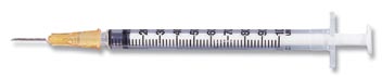 BD insulin syringe, 1 mL with detachable needle 26 G x 1/2 in