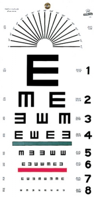 Illiterate/Tumbling E Hanging Eye Chart, 20' Distance, 22" x 11"