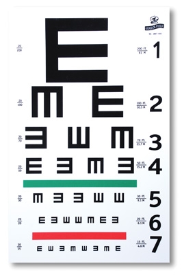 Illuminated Illiterate/Tumbling E Eye Test Chart-10' Distance, 20' Equivalent Distance, 14" x 9"