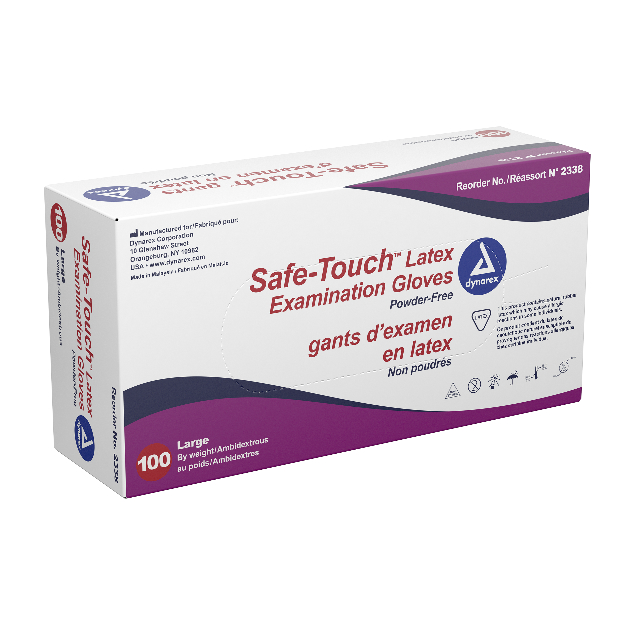 Safe-Touch Latex Exam Gloves Powder Free, L, 10/100/Cs