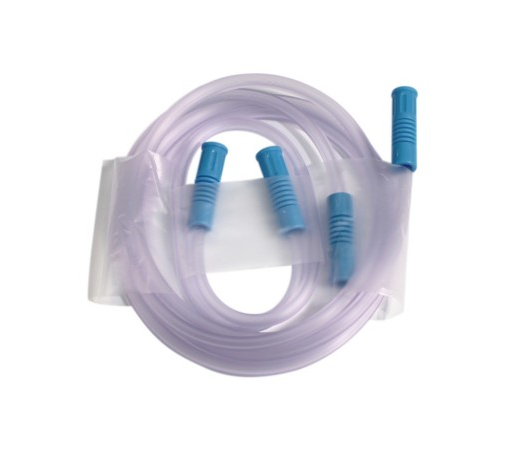 Suction Connector Tubing 6 Foot Length 3/16 Inch ID Sterile Female / Male Connector Clear Ribbed PVC