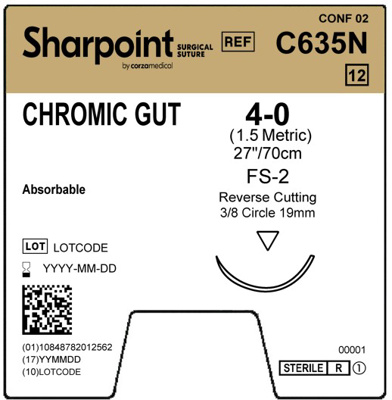 SUTURE, CHROMIC GUT DSM19 4-0 CH GUT 27"/70CM (12/BX)