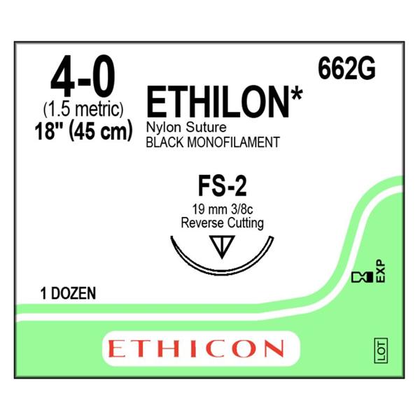 SUTURE ETHILON 4-0 FS-2 BLACK MONOFILAMENT 18IN 45CM