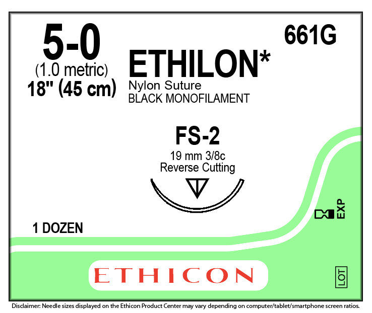 SUTURE ETHILON 5-0 FS-2 BLACK MONOFILAMENT PLIABILIZED 18IN