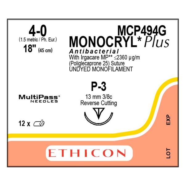 SUTURE MONOCRYL PLUS UD 4-0 18IN P-3