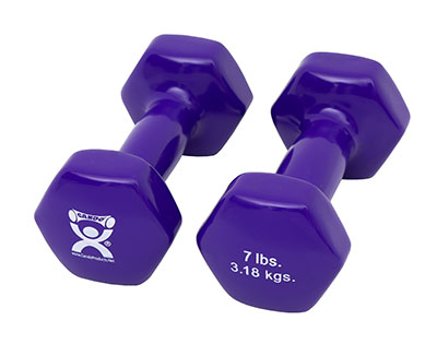 Vinyl-coated iron dumbbell,purple, 7 lb, 1 pair 